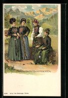 Lithographie Junge Frauen In Montafoner Volkstracht  - Unclassified