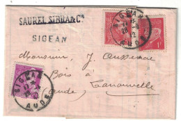 Aude - Sigean - Facture Banque Commerciale De L'Aude - Lettre Pour L'Aude - 28 Mars 1942 - Tariffe Postali