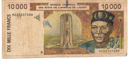 W.A.S. BENIN     P214Bc 10000 FRANCS (19)95 1995  Signature 27   F-aVF - West African States