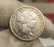 España Spain Isabel II - 40 Céntimos De Escudo 1865 Madrid Km 628.2 Plata - Andere & Zonder Classificatie