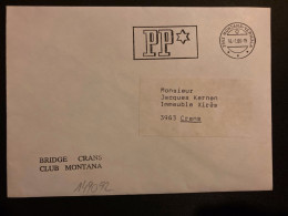 LETTRE BRIDGE CRANS CLUB (PORT PAYE) OBL.MEC.14-1 86 MONTANA VERMALA + PP - Postmark Collection