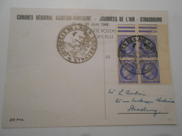 France Poste Aerienne , çarte De Strasbourg 1946 , Journee De L Air - 1927-1959 Covers & Documents