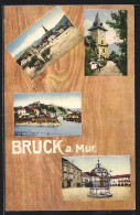 AK Bruck A. Mur, Platz Mit Kirche, Partie Am Wasser, Uhrturm  - Autres & Non Classés