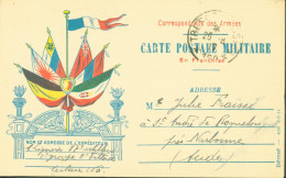 Guerre 14 CP FM Carte Postale Militaire Franchise Drapeaux Alliés Oriflamme CAD Trésor Et Postes SP 160 26 8 17 - Oorlog 1914-18