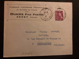 LETTRE DUMAS FILS FRERES FABRIQUE D'ATTELLES ET MANCHES DE FOUETS TP MERCURE 70c OBL.6-3 41 CERET PYRENEES ORLES (66) - 1938-42 Mercure