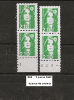 Variété Sur Paire De 1990 Neuf** Y&T N° 2622 Vert + 2622b Vert-jaune ?? - Unused Stamps