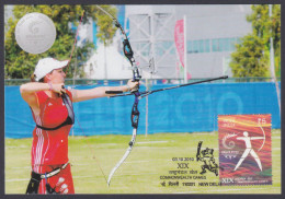 Inde India 2010 Maximum Max Card Commonwealth Games, Sport, Sports, Archery, Woman Player, Women - Brieven En Documenten