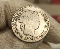 España Spain Isabel II - 40 Céntimos De Escudo 1866 Madrid Km 628.2 Plata - Altri & Non Classificati