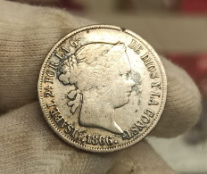 España Spain Isabel II - 40 Céntimos De Escudo 1866 Madrid Km 628.2 Plata - Altri & Non Classificati