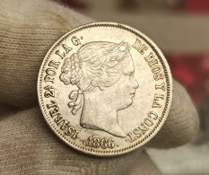 España Spain Isabel II - 40 Céntimos De Escudo 1866 Madrid Km 628.2 Plata - Sonstige & Ohne Zuordnung