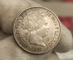 España Spain Isabel II - 40 Céntimos De Escudo 1866 Madrid Km 628.2 Plata - Andere & Zonder Classificatie