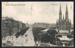 AK Wien, Universitätsstrasse Und Votivkirche, Kiosk, Strassenbahn  - Autres & Non Classés