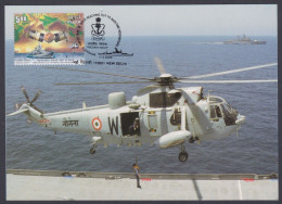 Inde India 2005 Maximum Max Card Indian Navy, Military, Helicopter, MIlitaria, Ship, Warship - Covers & Documents
