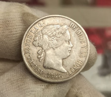 España Spain Isabel II - 40 Céntimos De Escudo 1867 Madrid Km 628.2 Plata - Autres & Non Classés