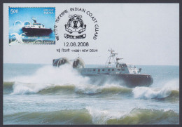Inde India 2008 Maximum Max Card Indian Coast Guard, Hovercraft, Ship, Boat, Sea, Ocean - Cartas & Documentos