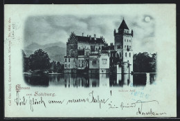 Mondschein-AK Salzburg, Schloss Anif, Vom Wasser Gesehen  - Autres & Non Classés