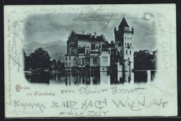 Mondschein-AK Salzburg, Schloss Anif, Ansicht Vom Wasser  - Sonstige & Ohne Zuordnung