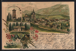 Lithographie Mariazell, Totalansicht, Schutzhaus & Bürgeralpe  - Altri & Non Classificati