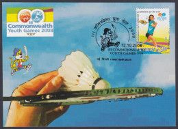 Inde India 2008 Maximum Max Card Commonwealth Youth Games, Sport, Sports, Badminton, Woman, Women - Cartas & Documentos