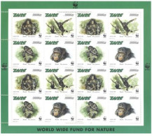 ZAIRE 1997 - W.W.F. - Singe Bonobo - Feuillet De 4 X 4 Séries - Ongebruikt