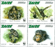 ZAIRE 1997 - W.W.F. - Singe Bonobo - 4 V. - Neufs