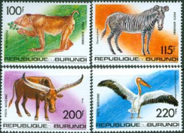 BURUNDI 1992 - Faune Locale - (Zèbre, Bos, Pélican) 4 V. - P.A. - Koeien