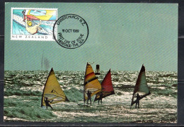 NEW ZEALAND NUOVA ZELANDA 1989 HERITAGE THE SEA WINDSURFING 40c MAXI MAXIMUM CARD CARTE - FDC