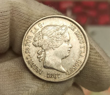 España Spain Isabel II - 40 Céntimos De Escudo 1867 Madrid Km 628.2 Plata - Altri & Non Classificati