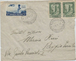 Somalia Italy Colony Era AirmailCV Mogadiscio 29jan1937 To Reggio Emilia Pictorials 2 Issues L.1 + C25pair - Somalia (1960-...)