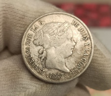 España Spain Isabel II - 40 Céntimos De Escudo 1867 Madrid Km 628.2 Plata - Andere & Zonder Classificatie