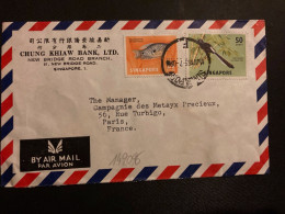 LETTRE CHUNG KHIAW BANK (LION) Par Avion Pour La FRANCE TP OISEAU 50c + POISSON 25c OBL.11 JUN 63 SINGAPORE - Singapur (1959-...)