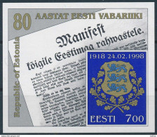 Mi Block 11 MNH ** / Proclamation Of The Republic 80th Anniversary - Estonia