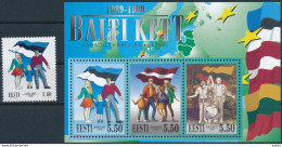 Mi 349 & Block 13 MNH ** / Baltic Way, Singing Revolution 10th Anniversary, Joint Issue, Flag - Estonie