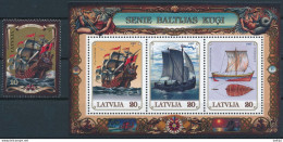 Mi 454 + Block 11 ** MNH / Old Baltic Sailing Ships / Joint Issue - Lettland