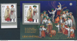 Mi 479 + Block 12 ** MNH / Regional Costumes / Līgo, Jāņi Festival, Midsummer Solstice - Lettland