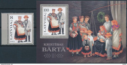 Mi 424 + Block 7 ** MNH / Regional Costumes / Christening In Bārta - Lettonie