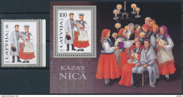 Mi 407 + Block 6 ** MNH / Regional Costumes / Wedding In Nīca - Lettland