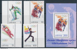 Mi 364-367 + Block 4 ** MNH / Winter Olympics Lillehammer 1994 / Biathlon, Bobsleigh, Skeleton, Figure Skating - Latvia