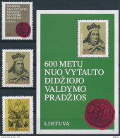 Mi 518-520 + Block  3 ** MNH Reign Of Grand Duke Vytautas 600th Anniversary, Royalty - Litauen