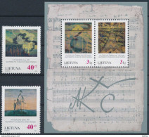 Mi 617-618 & Block 7 ** MNH / Painter Mikalojus Konstantinas Čiurlionis, Paintings, Compositions - Lituania