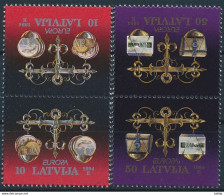 Mi 376-377 ** MNH, Kehrdruck, Tête-bêche / CEPT Europa, Discoveries And Innovations, Money, Coins - Lettonie