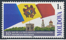 Moldova, Mi 402 ** MNH / Independence 10th Anniversary / Flag, Parliament Square - Sellos