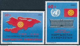 Kyrgyzstan Mi 18-19 ** MNH Independence 2nd Anniversary & UN Membership Map Flag - Postzegels