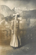 Social History Souvenir Photo Postcard Switzerland Lady Dress Hat Sailing Vessel - Fotografie