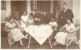 Social History Souvenir Photo Postcard Girls At Garden Table Elegance - Fotografie