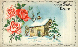 Petite Carte Mignonette     Meilleurs Voeux   Maisonnette, Roses - New Year