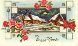 Petite Carte Mignonette     Bonne Année   Village, Roses, Neige - Nouvel An