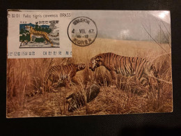 CP BENGAL TIGER VIGNETTE FELIS TIGRIS 7 00 OBL.4 VII 67 SEOUL CENTRAL - Corée Du Sud