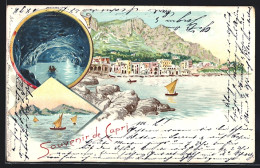 Lithographie Capri, Ortsansicht, Höhle, Segelboot  - Sonstige & Ohne Zuordnung