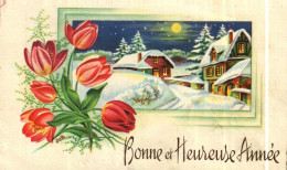 Petite Carte Mignonette  JUB      Bonne Année   Meilleurs Voeux  Argentée Village, Tulipe - Nouvel An